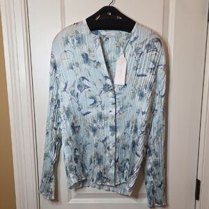 NWT Vince Blue/Green Flora Crushed Band Pale Lagoon Floral Top In XL Pristine